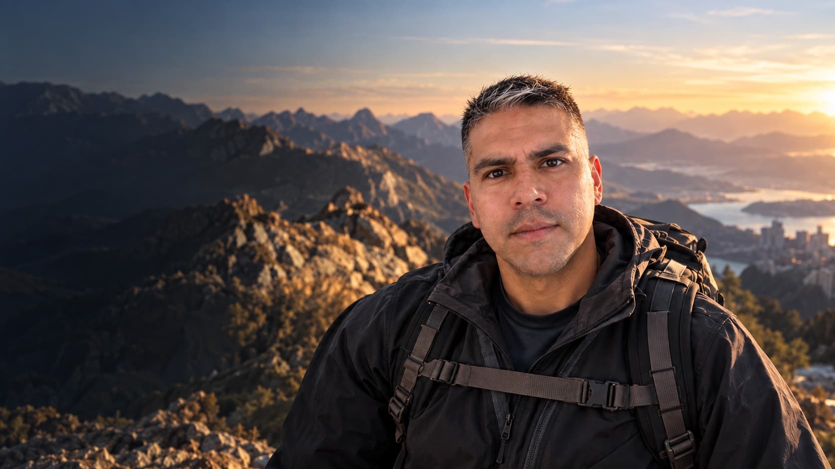 Jorge in a mountain landscape at sunrise