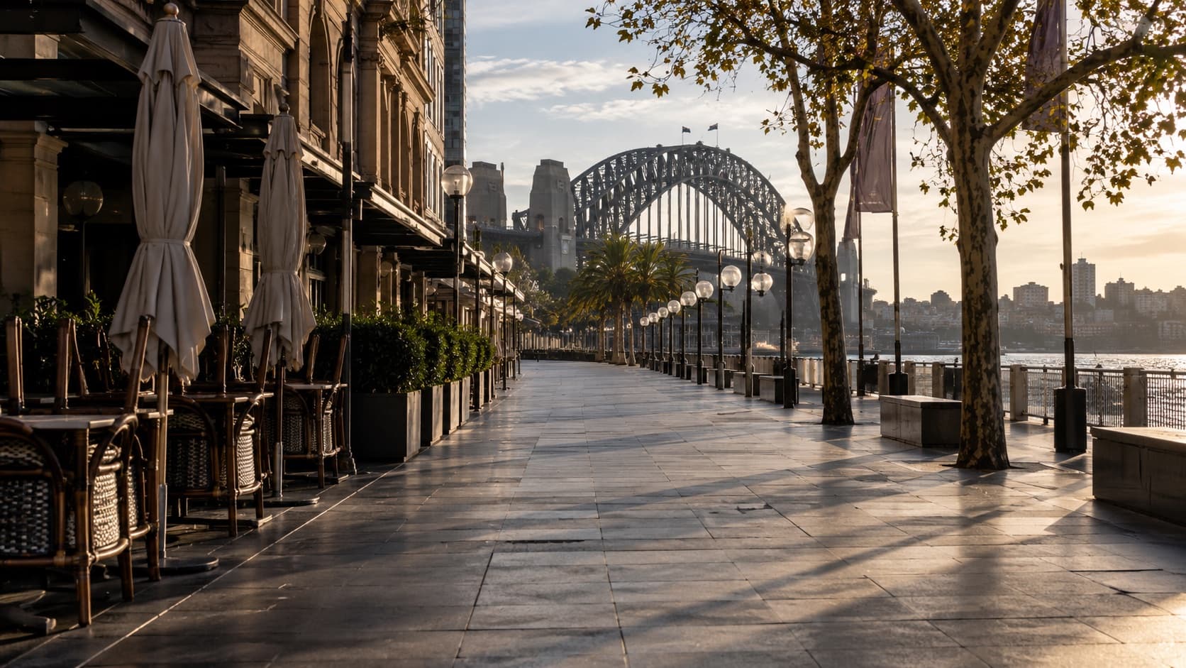 Representative editorial image of an unusually quiet Sydney waterfront during the lockdown period
