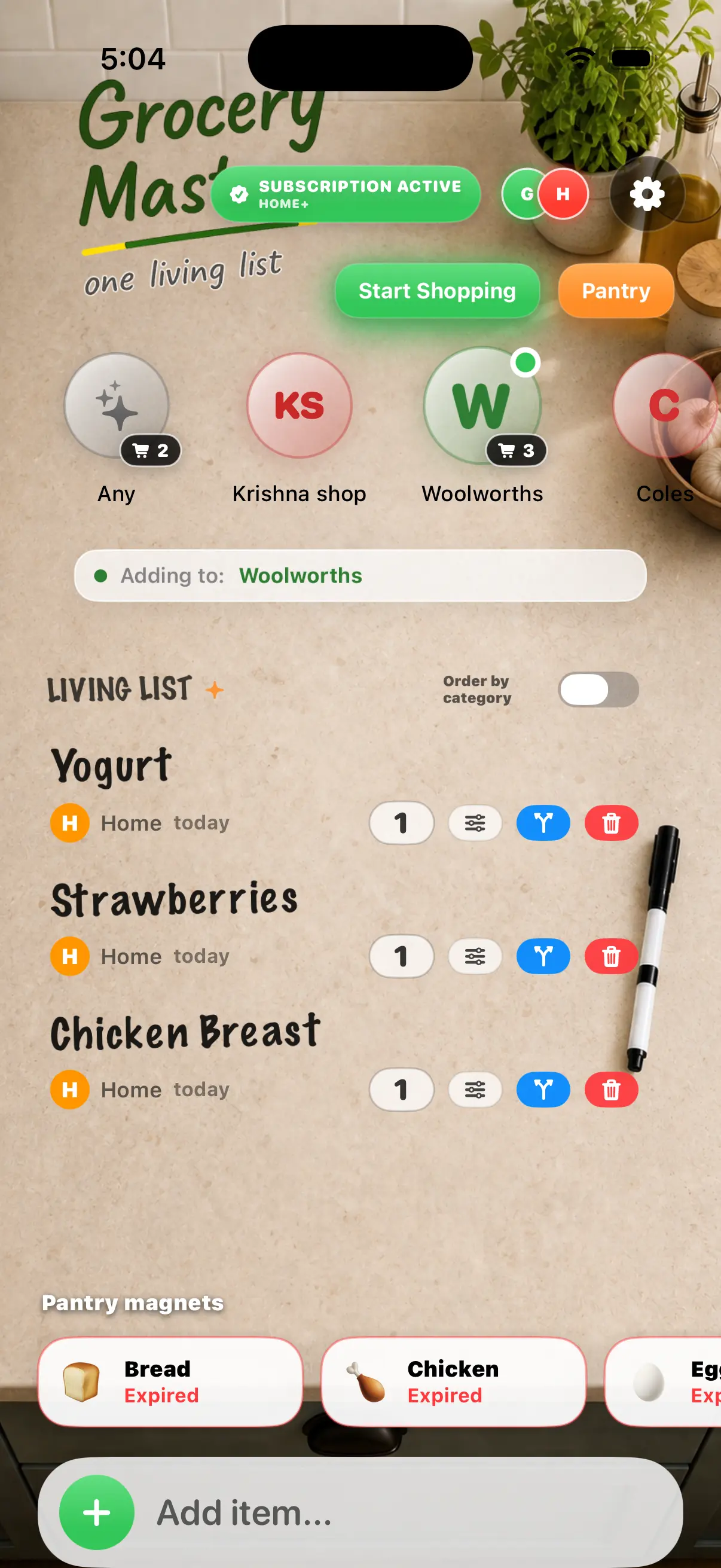 Grocery Master living list on iPhone